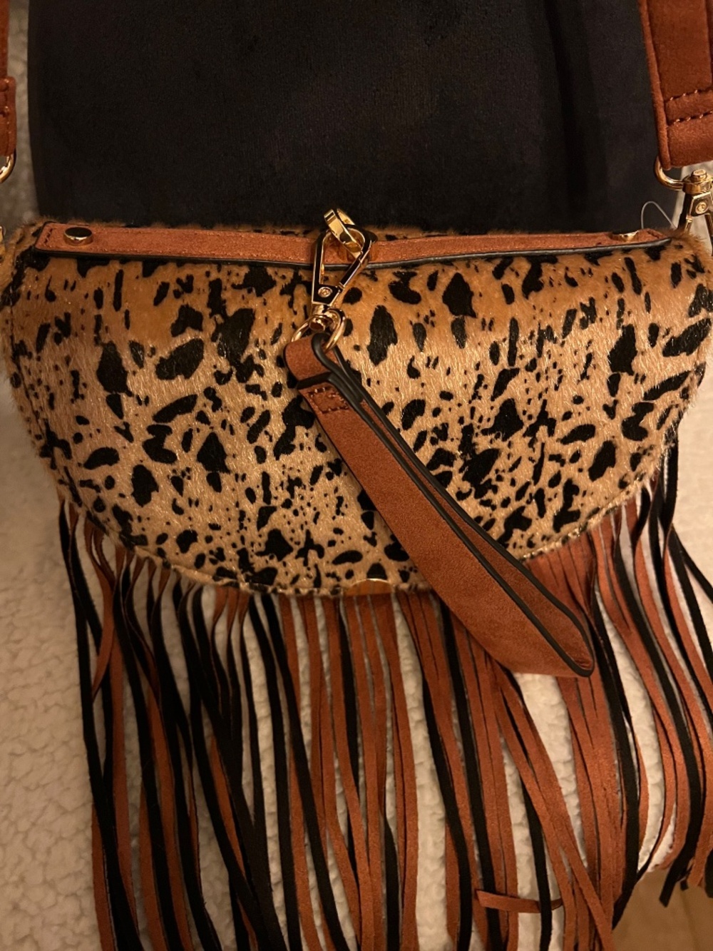CATO - brown and black leopard print crossbody bag with fringe detailing - Picture 9 of 11